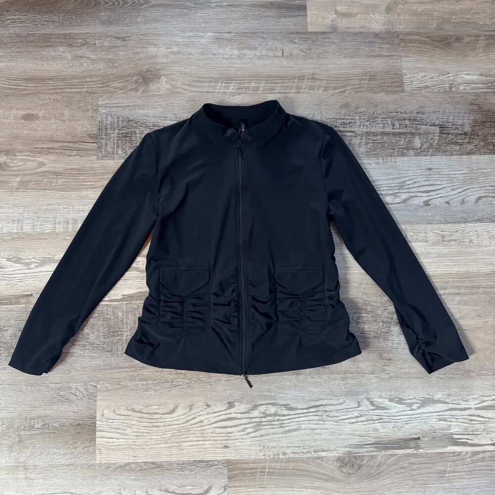 Porto San Francisco Navy Ruched Zip Jacket Minimalist Art Stretch Laggenlook S